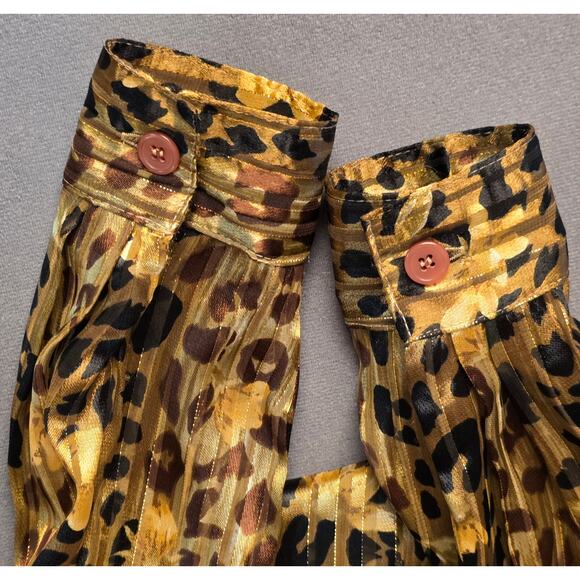 Vtg Mesmerize Women Petite XL Sheer Blouse Floral Gold Shimmer Animal Print Fall - Picture 16 of 16